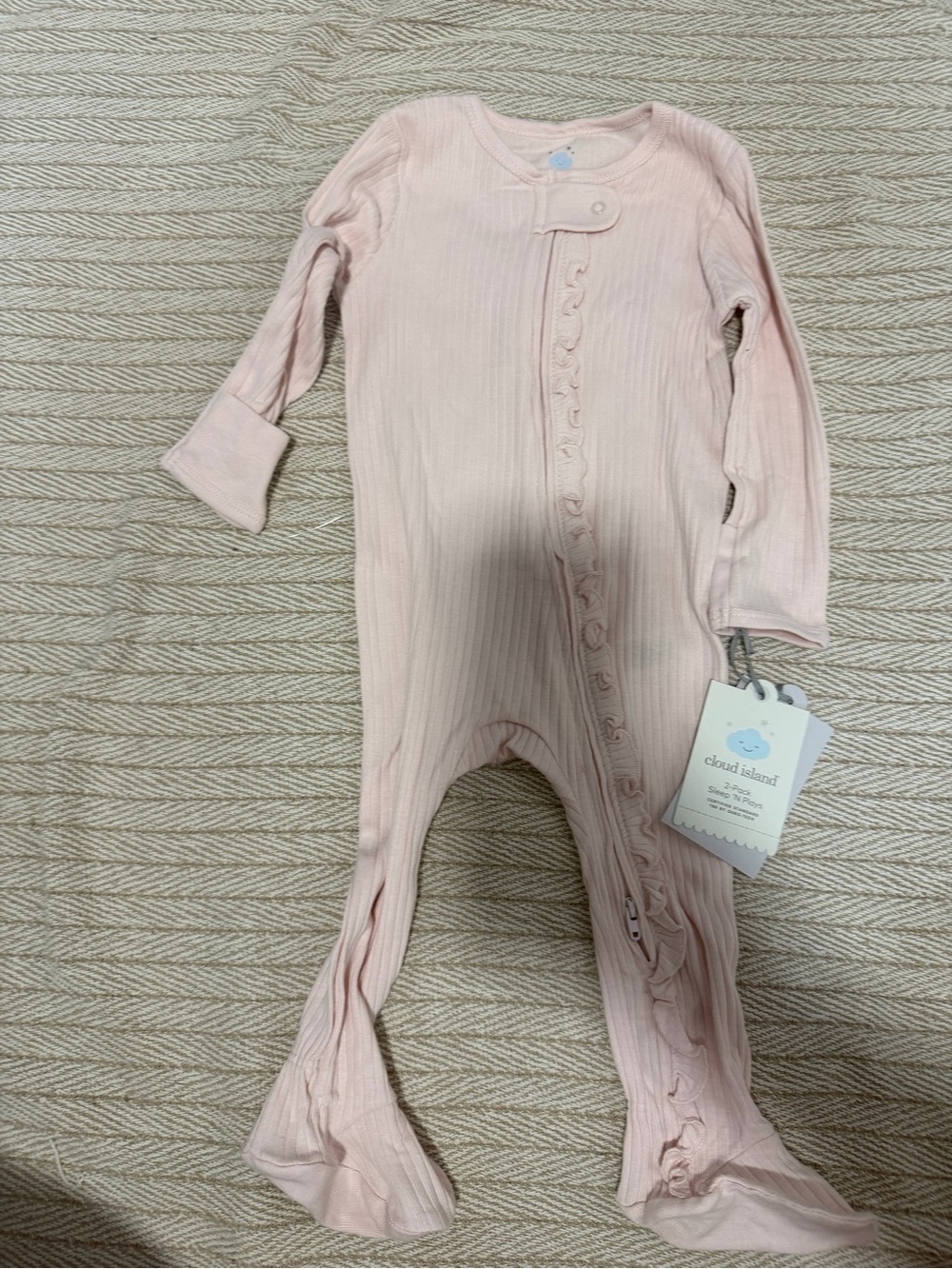 cloud island Light Pink Ribbed Footed One-Piece with Ruffle Trim